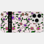 Kleurrijke bloemen, roze achtergrond, zwart Case-Mate iPhone case (Achterkant (horizontaal))
