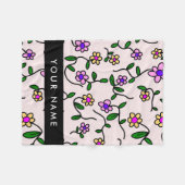 Kleurrijke bloemen, roze achtergrond, zwart fleece deken (Voorkant (Horizontaal))