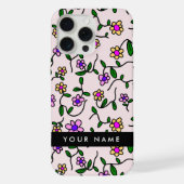 Kleurrijke bloemen, roze achtergrond, zwart iPhone hoesje (Achterkant)