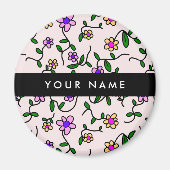 Kleurrijke bloemen, roze achtergrond, zwart magneet (Voorkant)