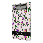 Kleurrijke bloemen, roze achtergrond, zwart mini klembord (Angled2)