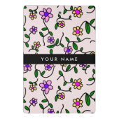 Kleurrijke bloemen, roze achtergrond, zwart mini klembord (Achterkant)
