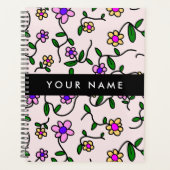 Kleurrijke bloemen, roze achtergrond, zwart planner (Voorkant)