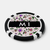 Kleurrijke bloemen, roze achtergrond, zwart poker chips (Enkel)
