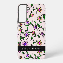 Kleurrijke bloemen, roze achtergrond, zwart samsung galaxy hoesje