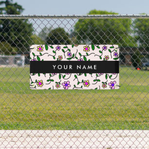 Kleurrijke Bloemen, Roze Achtergrond, Zwart Spandoek