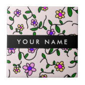 Kleurrijke bloemen, roze achtergrond, zwart tegeltje (Voorkant)