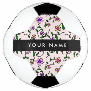 Kleurrijke Bloemen, Roze Achtergrond, Zwart Voetbal