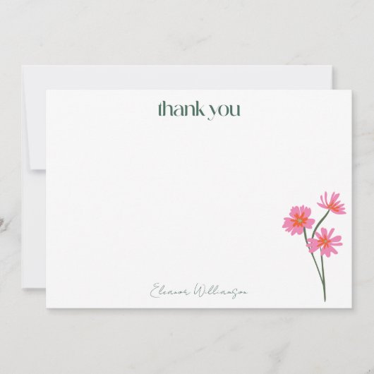 Kleurrijke Bloemen Roze Groen Aangepast Vrijgezell Bedankkaart (Voorkant)