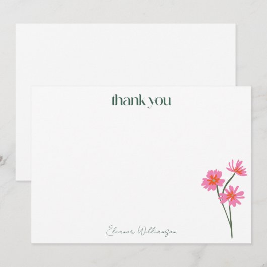 Kleurrijke Bloemen Roze Groen Aangepast Vrijgezell Bedankkaart (Voorkant / Achterkant)