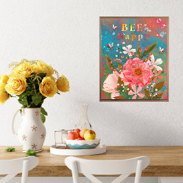 Kleurrijke Bloemen Roze Inspirerend Poster