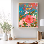 Kleurrijke Bloemen Roze Inspirerend Poster