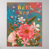 Kleurrijke Bloemen Roze Inspirerend Poster (Voorkant)