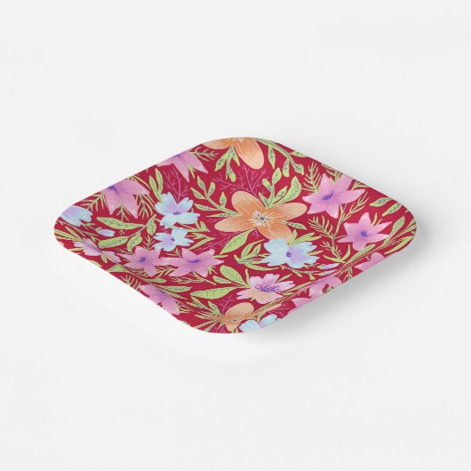 Kleurrijke bloemen, roze, koraal en wit papieren bordje (Gebogen)