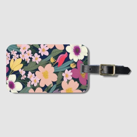 Kleurrijke bloemen roze mooi bagagelabel (Voorkant (horizontaal))