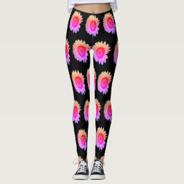 Kleurrijke Bloemen Roze Sinaasappel Zwart Leggings