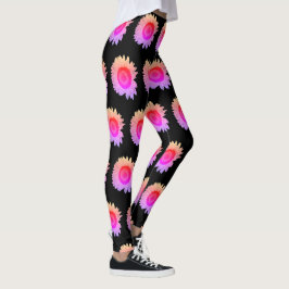 Kleurrijke Bloemen Roze Sinaasappel Zwart Leggings