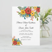 Kleurrijke Bloemen Rustiek Huwelijk Kaart (Staand voorkant)