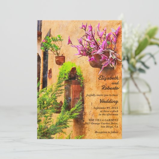 Kleurrijke Bloemen Rustieke Adobe Muur Mexicaanse  Kaart (Staand voorkant)