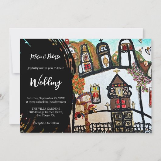 Kleurrijke Bloemen Rustieke Kerk Mexicaanse bruilo Kaart (Voorkant)
