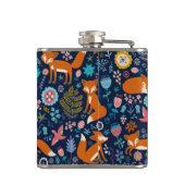 Kleurrijke Bloemen & Schattig Vossen Patroon Heupfles (Achterkant)