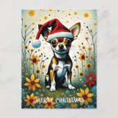 Kleurrijke Bloemen Schattige Chihuahua Santa Chris Briefkaart (Voorkant)