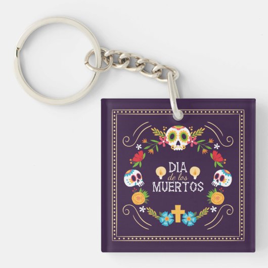 Kleurrijke bloemen schedels Dia de Muertos | Butto Sleutelhanger (Voorkant)