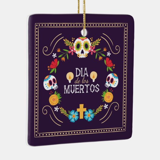 Kleurrijke bloemen schedels Dia de Muertos | Keram Keramisch Ornament (Rechts)