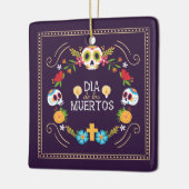 Kleurrijke bloemen schedels Dia de Muertos | Keram Keramisch Ornament (Links)
