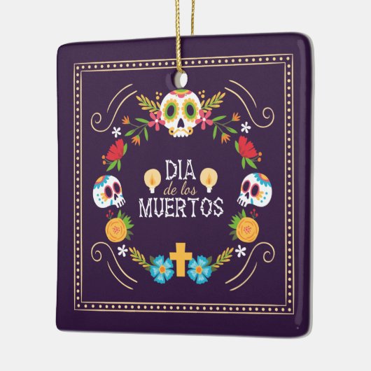 Kleurrijke bloemen schedels Dia de Muertos | Keram Keramisch Ornament (Links)