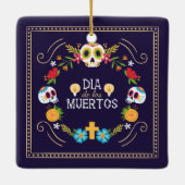 Kleurrijke bloemen schedels Dia de Muertos | Keram Keramisch Ornament (Achterkant)