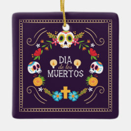 Kleurrijke bloemen schedels Dia de Muertos | Keram Keramisch Ornament