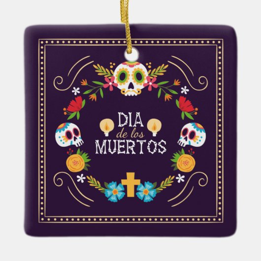 Kleurrijke bloemen schedels Dia de Muertos | Keram Keramisch Ornament (Voorkant)