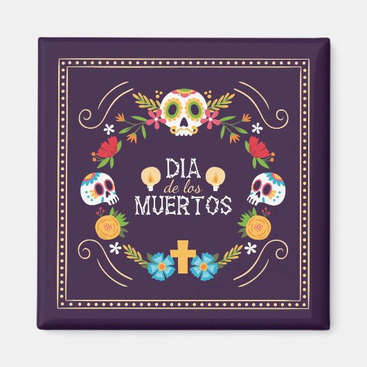 Kleurrijke bloemen schedels Dia de Muertos | Magne Magneet (Voorkant)