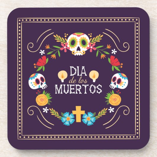 Kleurrijke bloemen schedels Dia de Muertos | Onder Bier Onderzetter (Voorkant)