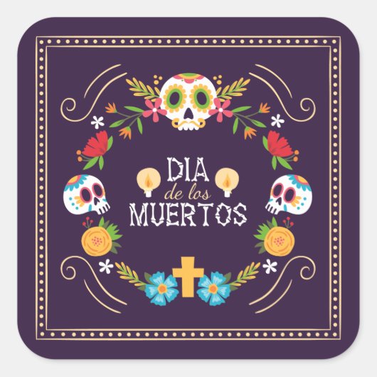 Kleurrijke bloemen schedels Dia de Muertos | Stick Vierkante Sticker (Voorkant)