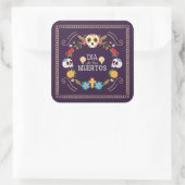 Kleurrijke bloemen schedels Dia de Muertos | Stick Vierkante Sticker (Tas)