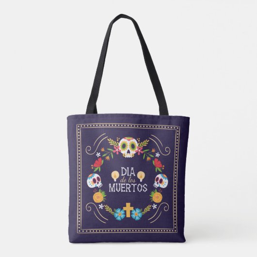 Kleurrijke bloemen schedels Dia de Muertos | Tote  Tote Bag (Achterkant)