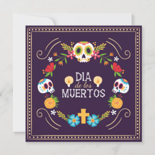 Kleurrijke bloemen schedels Dia de Muertos   Uitno Kaart