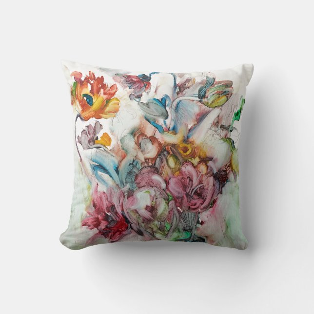 Kleurrijke bloemen schilderen op een steegje kussen (Voorkant)