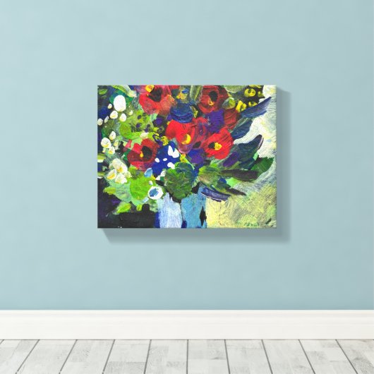 Kleurrijke bloemen schilderij canvas afdruk (Insitu (Houten vloer))