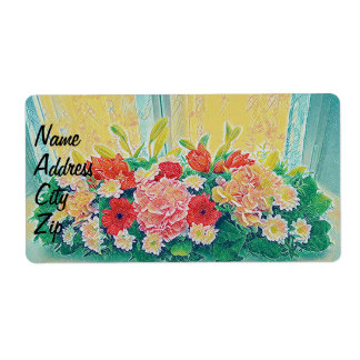Kleurrijke bloemen schilderij etiket
