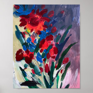 Kleurrijke bloemen, schilderij . poster