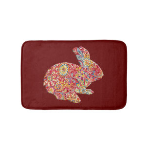 Kleurrijke Bloemen Silhouet Bunny Konijn Bath Mat