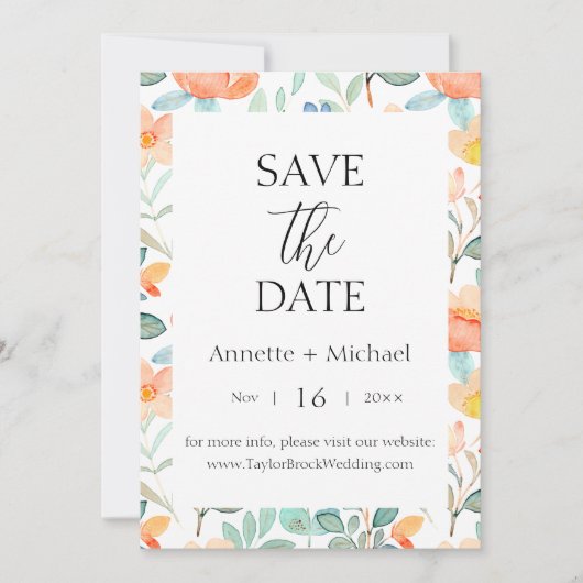 Kleurrijke Bloemen sparen de datum Uitnodiging (Voorkant)