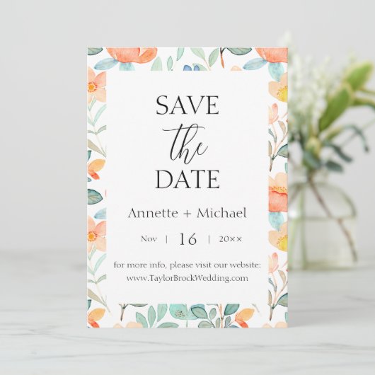 Kleurrijke Bloemen sparen de datum Uitnodiging (Staand voorkant)