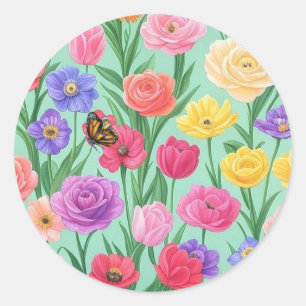 Kleurrijke Bloemen/Spring Roos Ronde Sticker