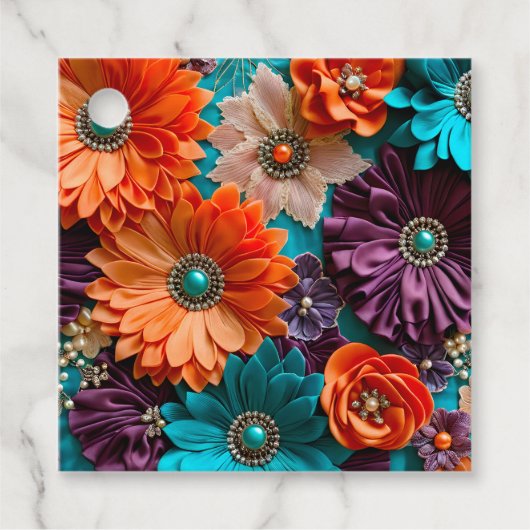 Kleurrijke Bloemen Stof Art Gift Labels (Voorkant)