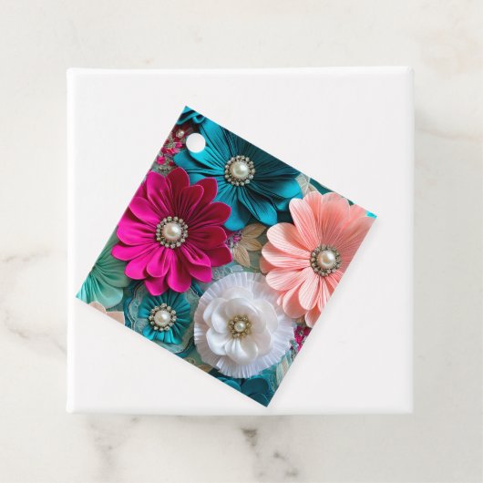 Kleurrijke Bloemen Stof Art Gift Labels (In situ)