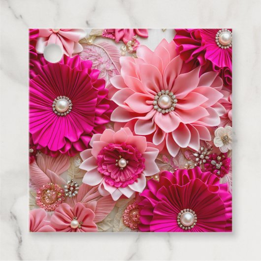 Kleurrijke Bloemen Stof Art Gift Labels (Voorkant)